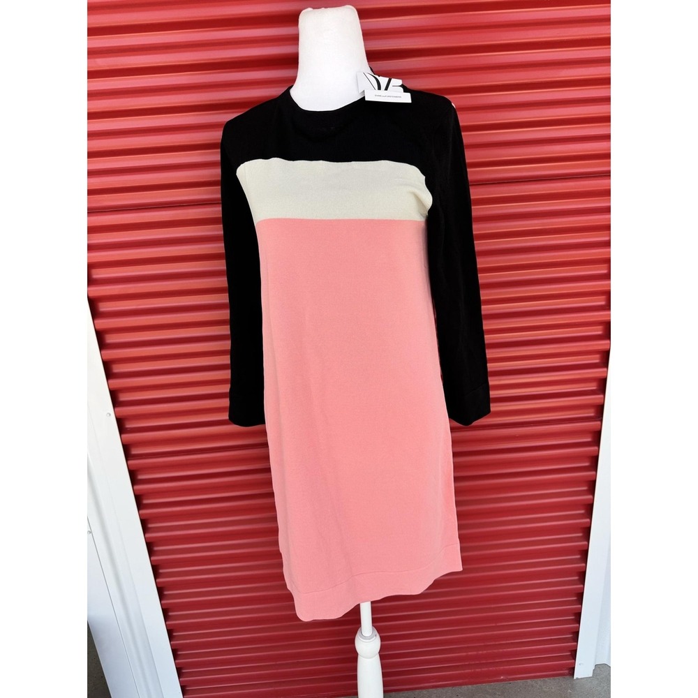 Diane Von Furstenberg Aina Coral Black Dress Womens S Colorblock Long Sleeve